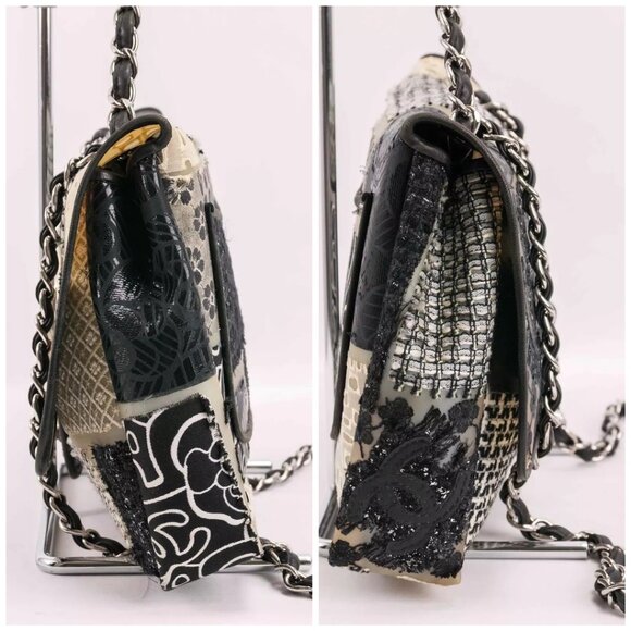 Authentic CHANEL PVC Tweed Patchwork Jumbo Single Flap Black - Picture 16 of 16